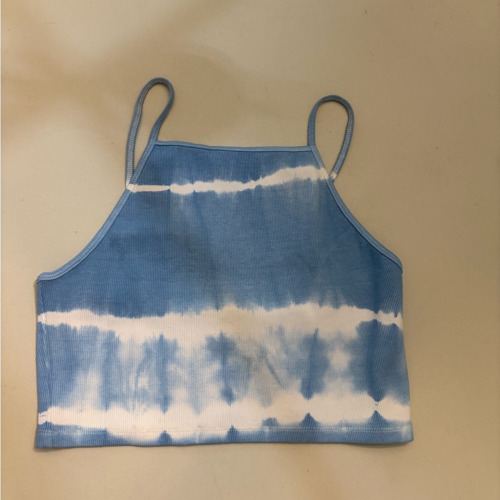 Blue and White Tie-Dye Crop Top